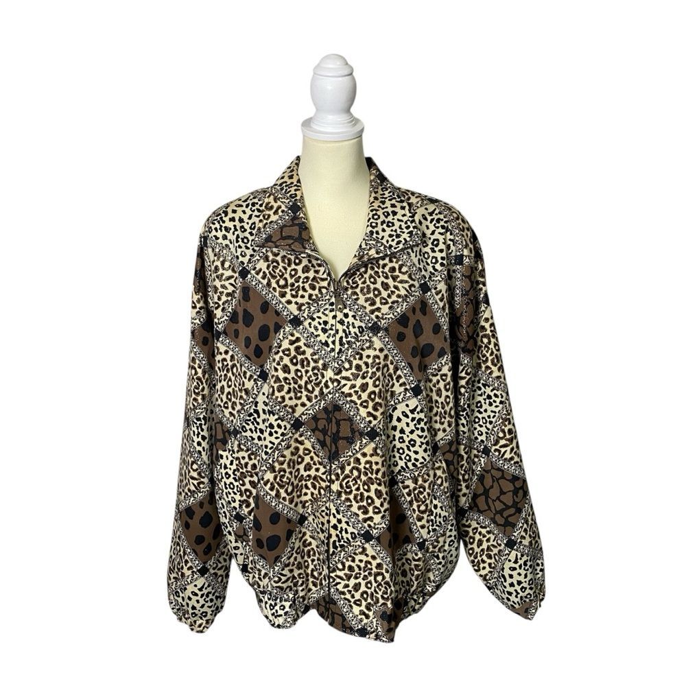 Vintage 80's A.D.S Gold Sparkling Animal Print Bomber Jacket Women's Size Large